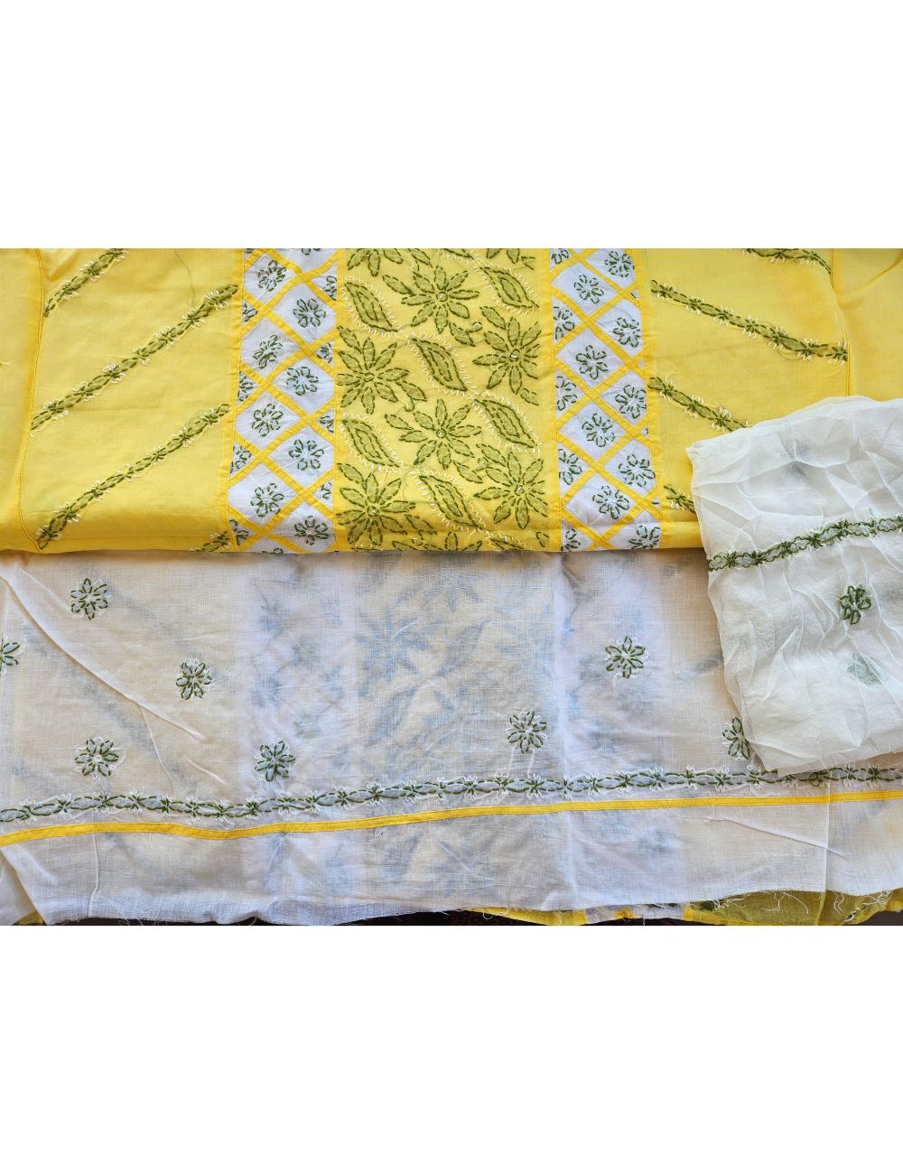 Lucknow Cloth Pattern Hand embroidered Pure Cotton Lucknow Chikankari Dress Material with ...