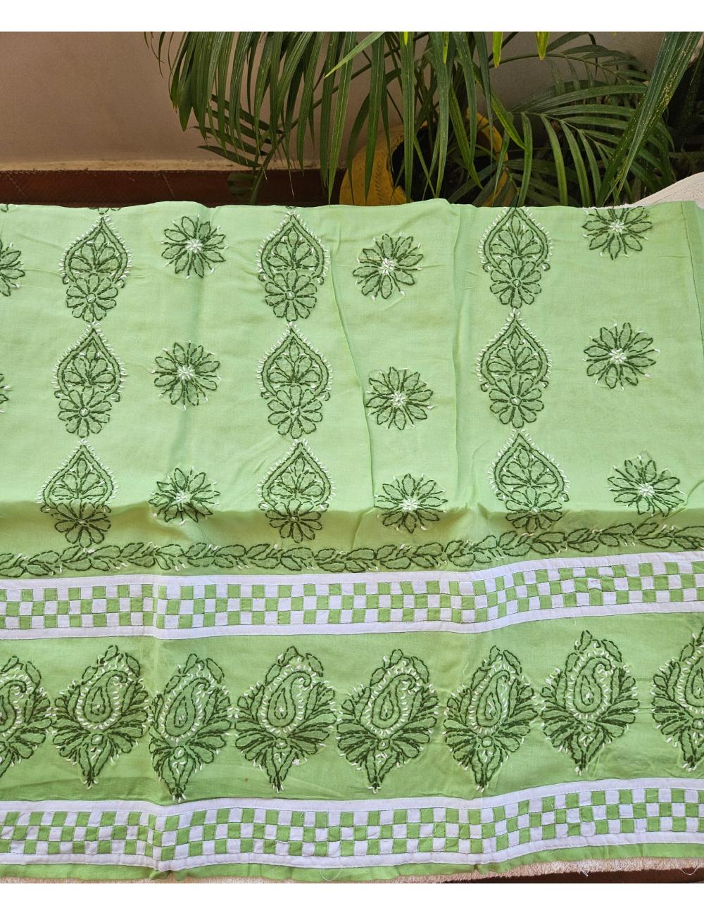 Lucknow Cloth Pattern Hand embroidered Pure Cotton Lucknow Chikankari Dress Material with ...