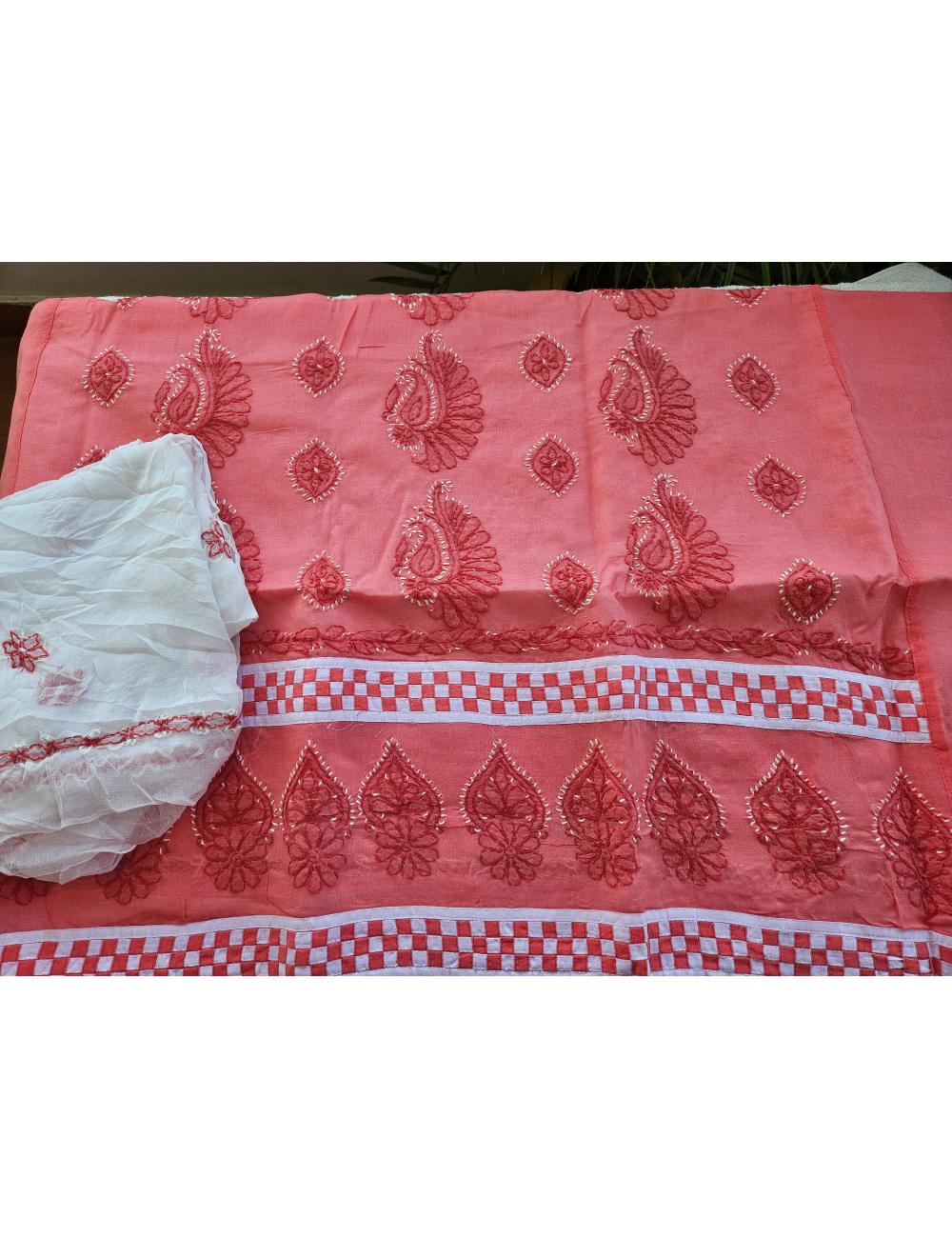 Lucknow Cloth Pattern Hand embroidered Pure Cotton Lucknow Chikankari Dress Material with ...