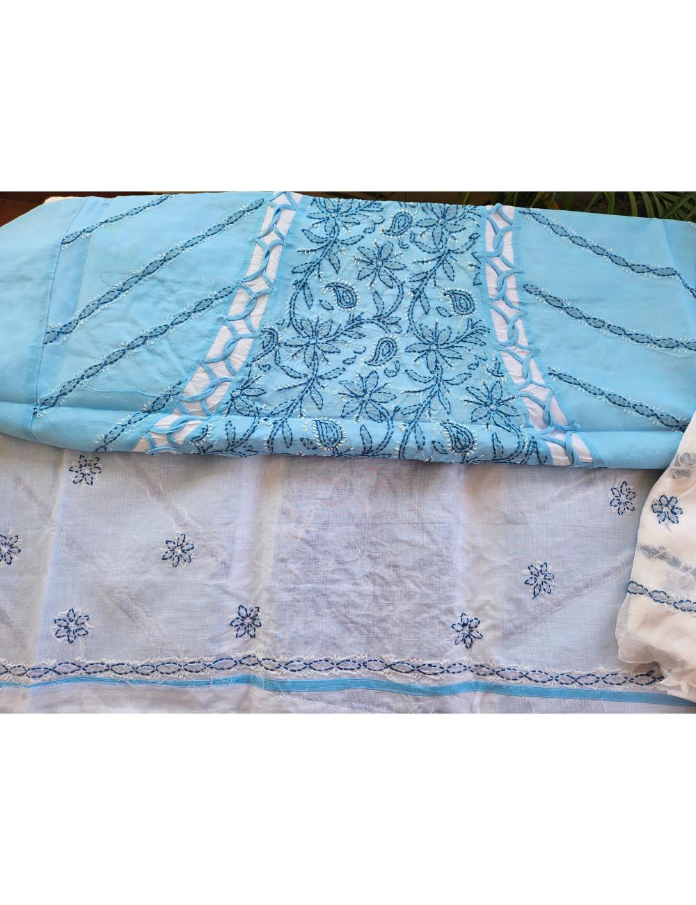 Lucknow Cloth Pattern Hand embroidered Pure Cotton Lucknow Chikankari Dress Material with ...